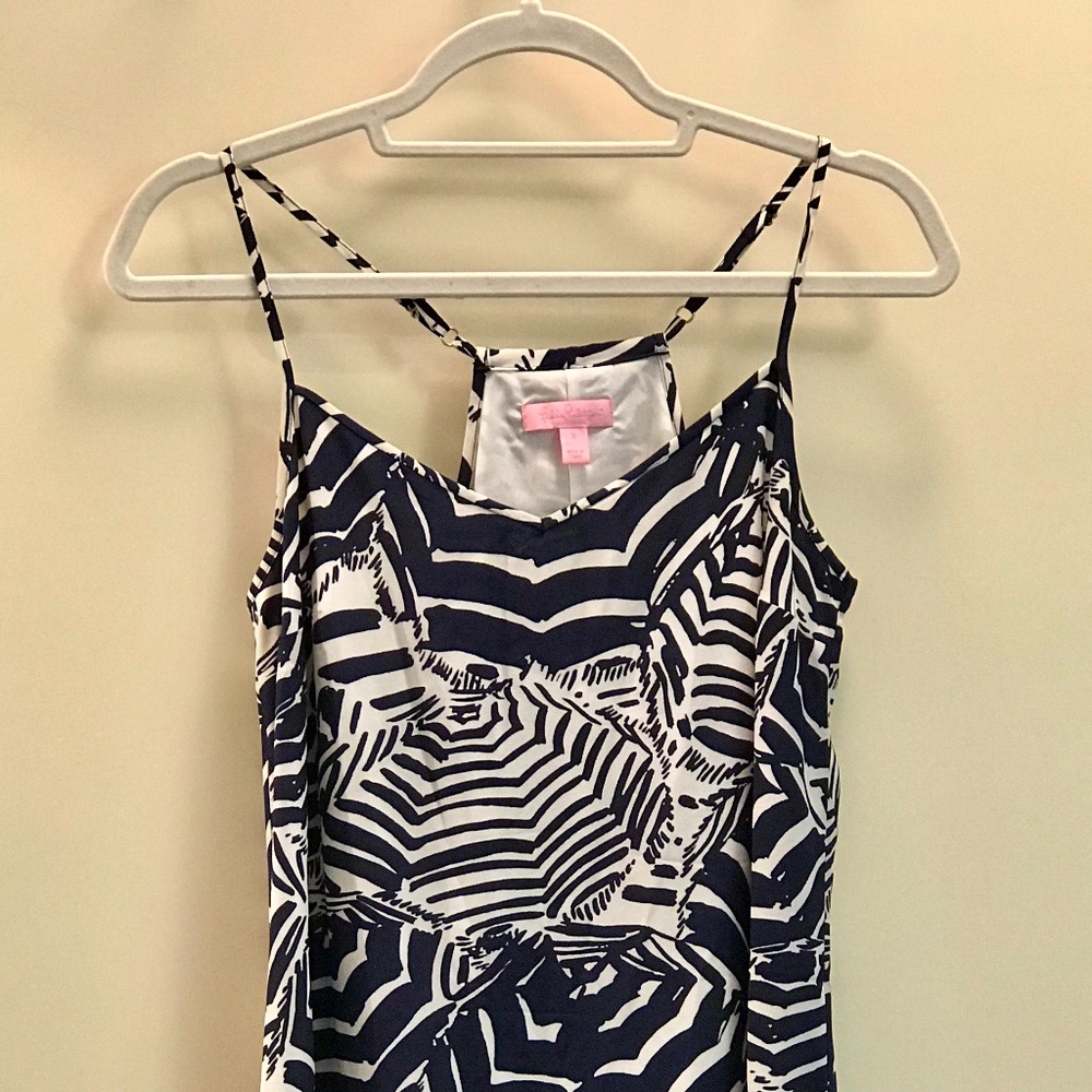 Lily Pulitzer Navy and White Patterned Silk Dress